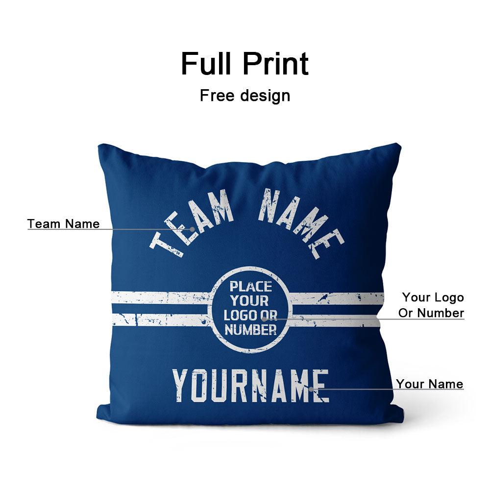 Custom Football Throw Pillow for Men Women Boy Gift Printed Your Personalized Name Number Blue & White