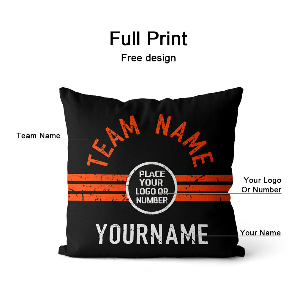 Custom Football Throw Pillow for Men Women Boy Gift Printed Your Personalized Name Number Black & Orange & White