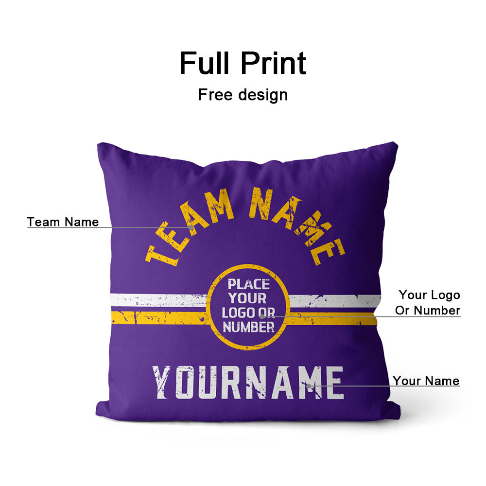 Custom Football Throw Pillow for Men Women Boy Gift Printed Your Personalized Name Number Purple & Yellow & White