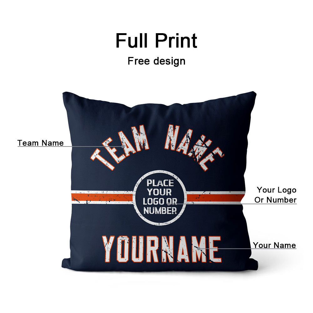 Custom Football Throw Pillow for Men Women Boy Gift Printed Your Personalized Name Number Navy & Orange & White