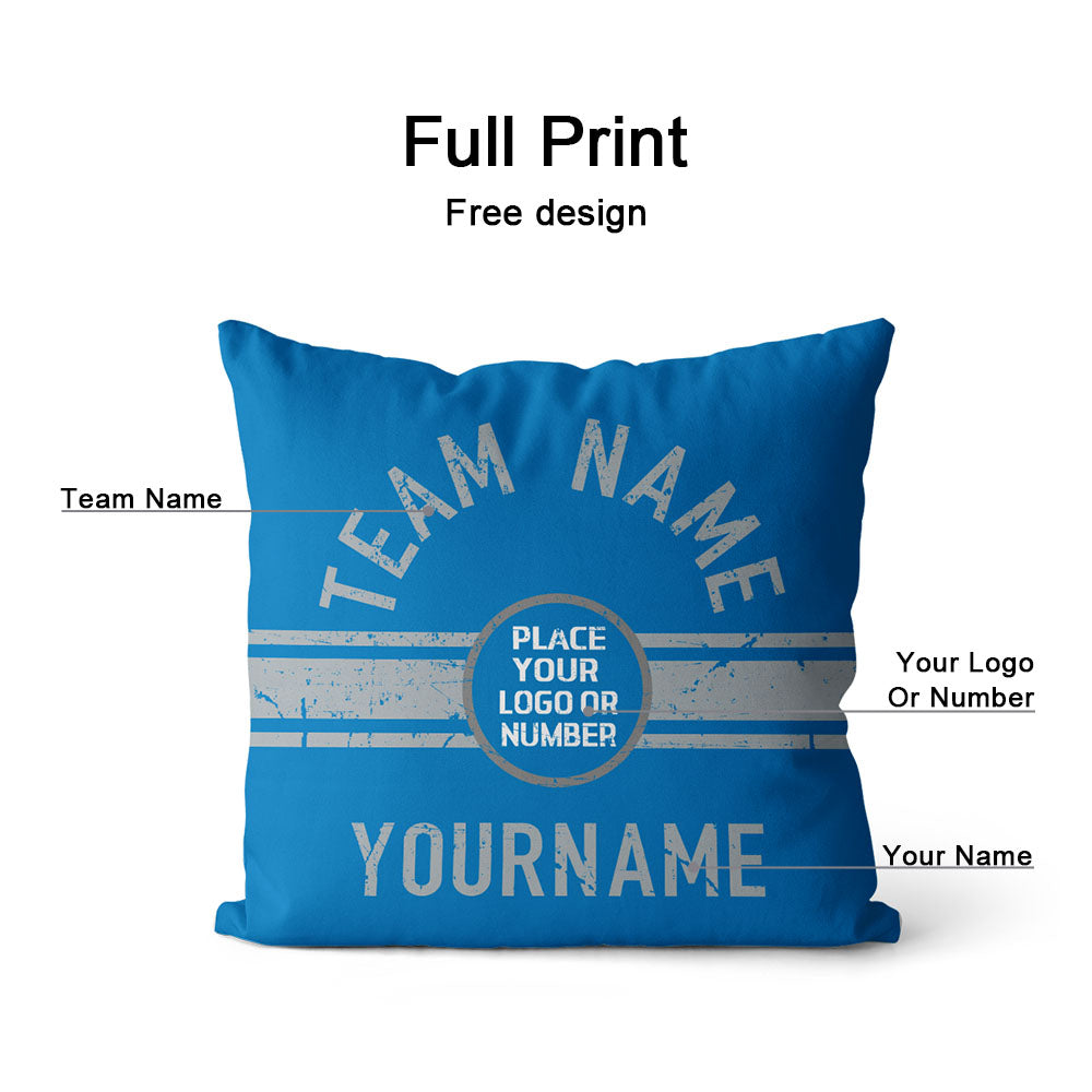 Custom Football Throw Pillow for Men Women Boy Gift Printed Your Personalized Name Number Light Blue & Gray & White