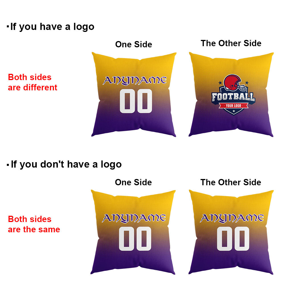 Custom Football Throw Pillow for Men Women Boy Gift Printed Your Personalized Name Number Yellow&Purple&White