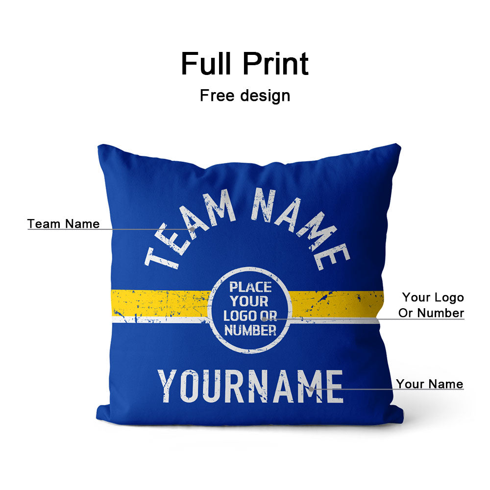 Custom Football Throw Pillow for Men Women Boy Gift Printed Your Personalized Name Number Blue & White & Yellow