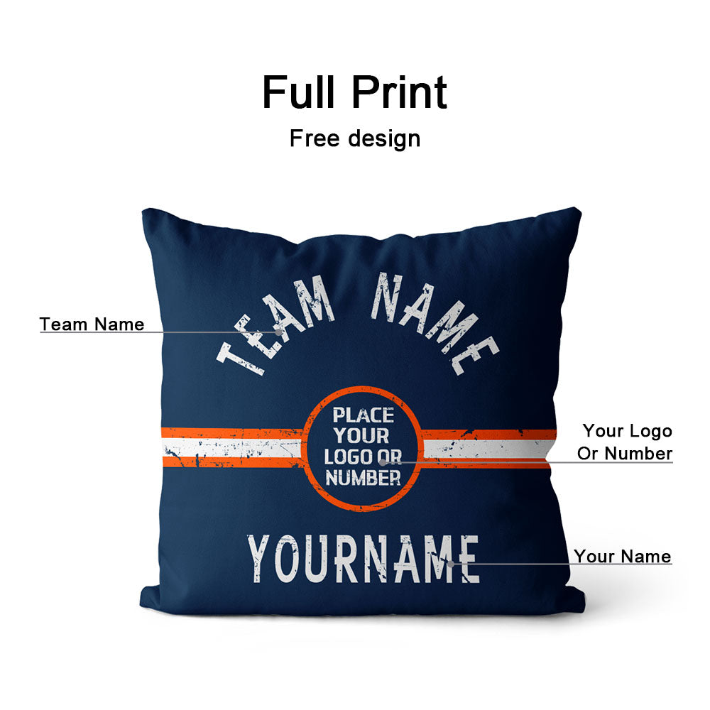 Custom Football Throw Pillow for Men Women Boy Gift Printed Your Personalized Name Number Navy & Orange