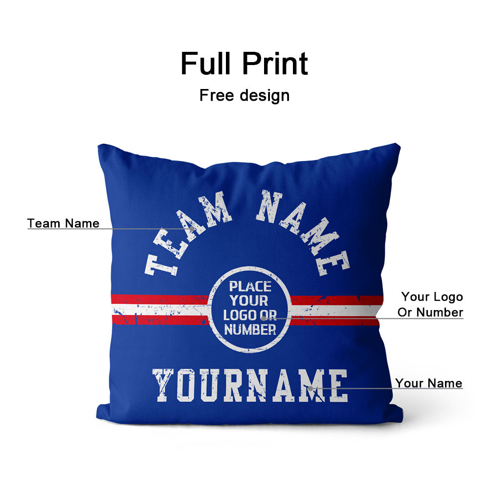 Custom Football Throw Pillow for Men Women Boy Gift Printed Your Personalized Name Number Blue & White & Red