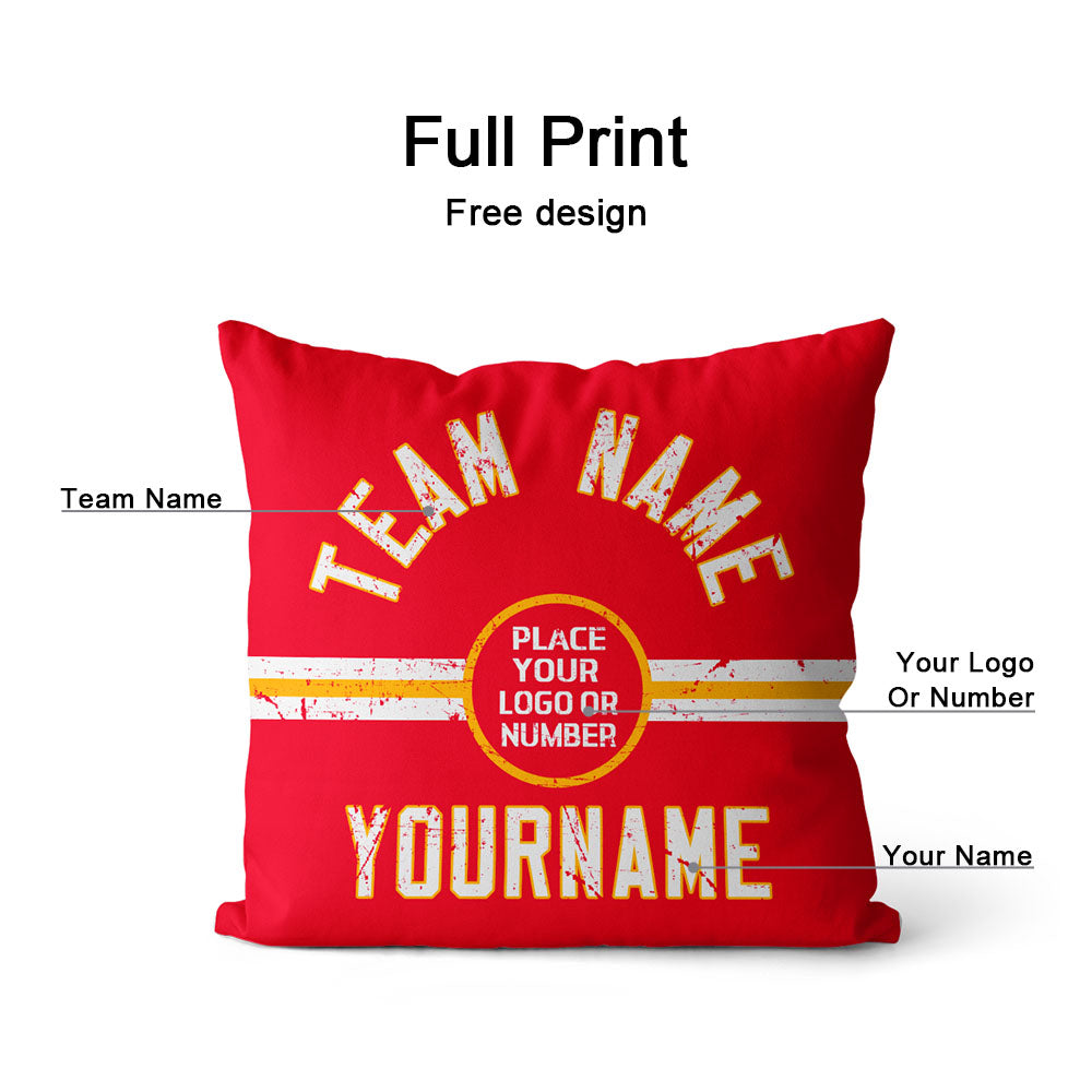 Custom Football Throw Pillow for Men Women Boy Gift Printed Your Personalized Name Number Red & White & Gold