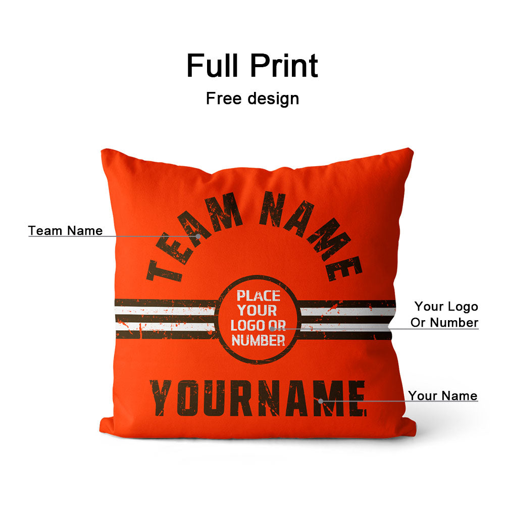 Custom Football Throw Pillow for Men Women Boy Gift Printed Your Personalized Name Number Orange & Brown & White