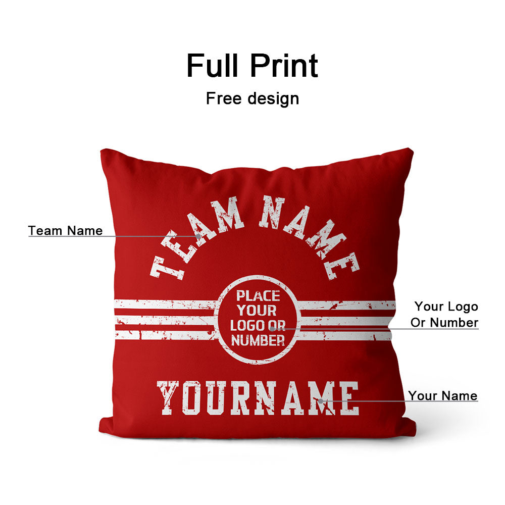 Custom Football Throw Pillow for Men Women Boy Gift Printed Your Personalized Name Number Red & White