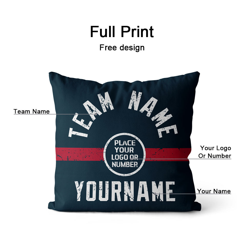 Custom Football Throw Pillow for Men Women Boy Gift Printed Your Personalized Name Number Navy & Red & White