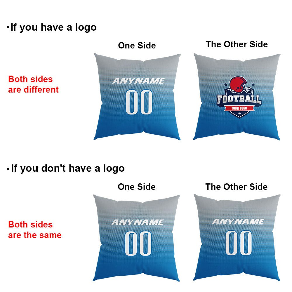 Custom Football Throw Pillow for Men Women Boy Gift Printed Your Personalized Name Number Blue&Gray&White